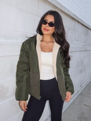 Keystone Sherpa Puffer Jacket in Olive